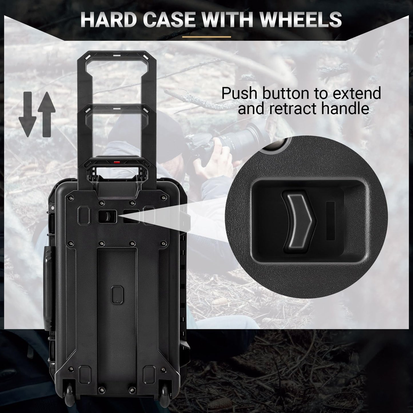 Relaxweex Black Waterproof Rolling Camera Hard Case 22x14x9 Inch, Impact-resistant Travel Case with Padded Dividers & Wheels for Cameras, Lenses & Accessories