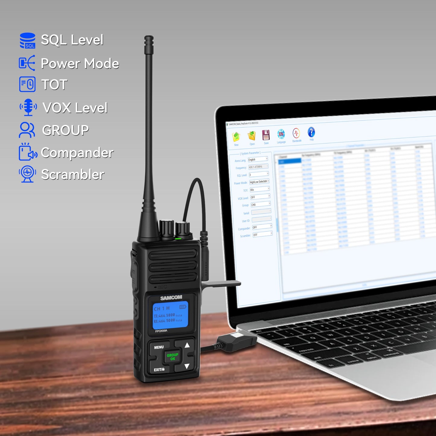 SAMCOM Heavy Duty Walkie Talkies, FPCN30A 5 Watts High Grade Professional Two Way Radio, Group Call Radios with Earpiece, 2 Way Radio Long Range for Business Outdoor Hunting (2 Pack)
