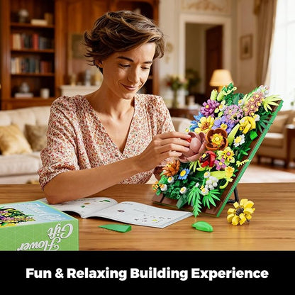 Pretty Spring Flower Sea Bouquet Building Set for Adults - Botanicals Building Kit Gifts for Valentine's Mother's Day Easter - Artificial Flowers for Decor or Table Display (1067 Pcs)