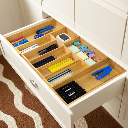 Utoplike Extra Large Bamboo Drawer Organizer - Expandable Utensil Holder with 7-9 Slots