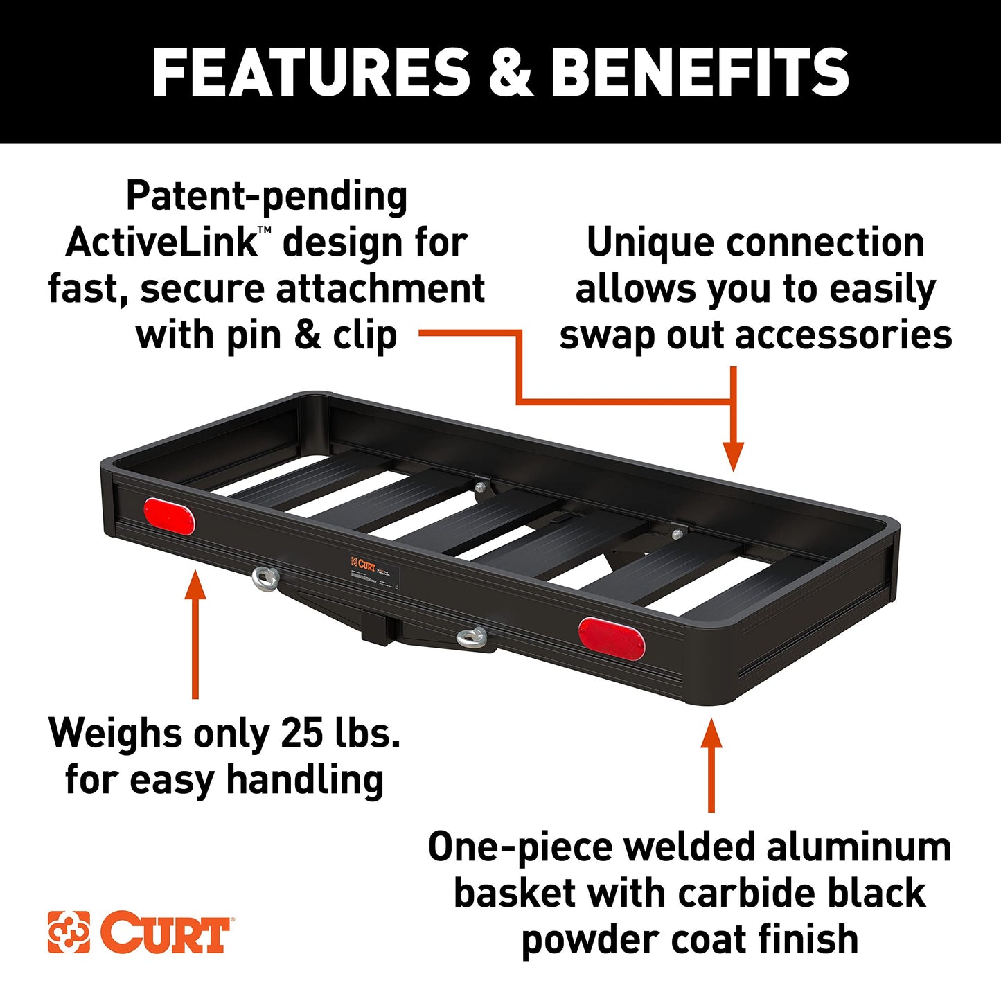 CURT 18415 ActiveLink 49" x 22" Aluminum Cargo Carrier, Fits 2" Receiver
