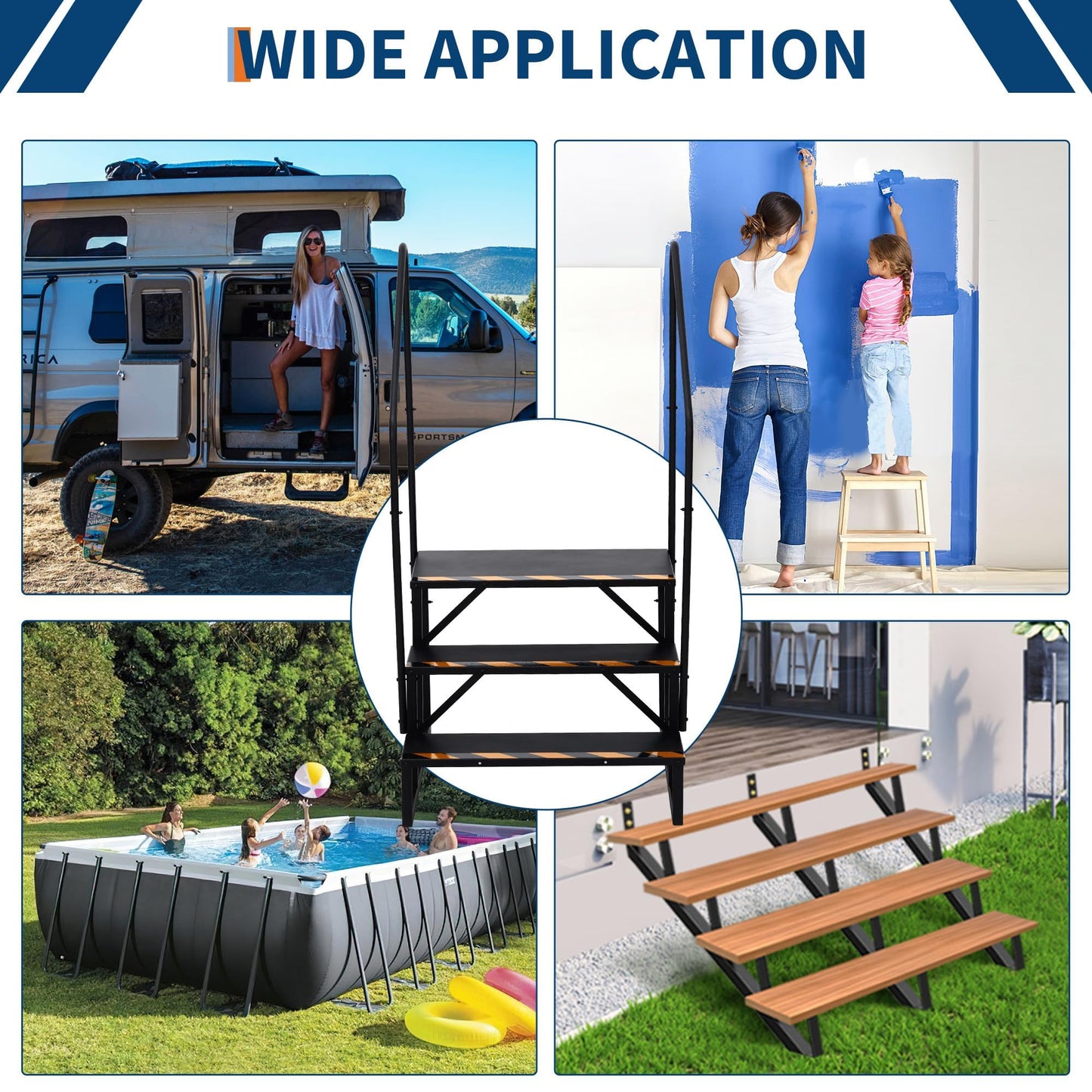 EliteEdge RV Steps with Handrails, 3 Step RV Stairs 660 Lbs Load Capacity,Portable Stairs Steps Steel Travel Trailers Ladder Step Ladder with Anti-Slip Panel, Mobile Home Stairs for Travel Trailers