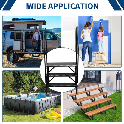 EliteEdge RV Steps with Handrails, 3 Step RV Stairs 660 Lbs Load Capacity,Portable Stairs Steps Steel Travel Trailers Ladder Step Ladder with Anti-Slip Panel, Mobile Home Stairs for Travel Trailers