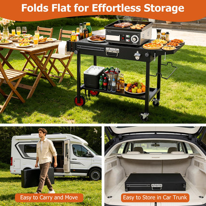 Grill Table for Blackstone Griddle - Fit 17”/22” Tabletop Grills Portable Grill Cart with Wheels for Ninja, Foldable Griddle Stand for Outdoor Camping, Backyard, Tailgating