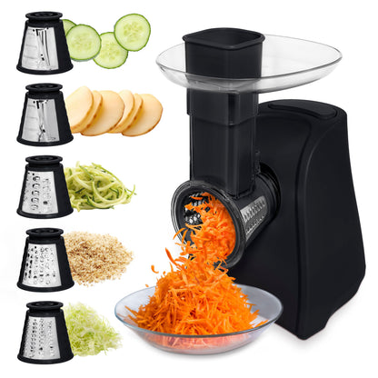 COOK WITH COLOR 5-in-1 Electric Slicer, 150W Food Prep Machine – Cheese Shredder, Fine & Coarse Graters, Potato Grater, Vegetable Slicer, Fruit, Salad Shooter, Compact Design For Bowl Prep, Blush