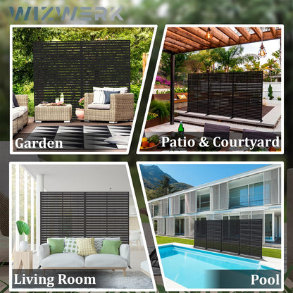6FT Outdoor Metal Privacy Screen – Decorative Privacy Fence and Room/Garden Divider, Weather-Resistant Freestanding Panel with Stand, Durable Steel for Patio, Garden, Balcony, or Backyard