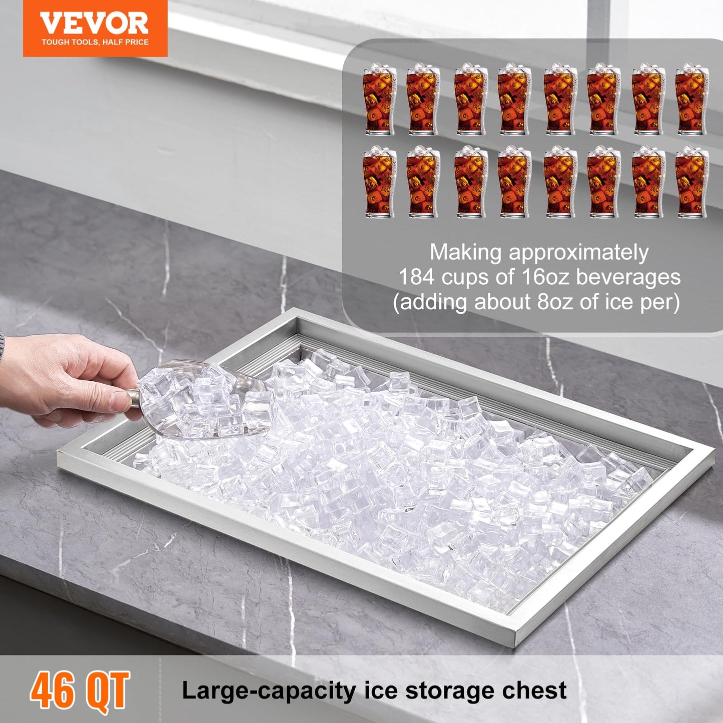 Happybuy Drop in Ice Chest 23''L x 17''W x 12''H with Cover 304 Stainless Steel Drop in Cooler Included Drain-Pipe and Drain Plug Drop in Ice Bin for Cold Wine Beer