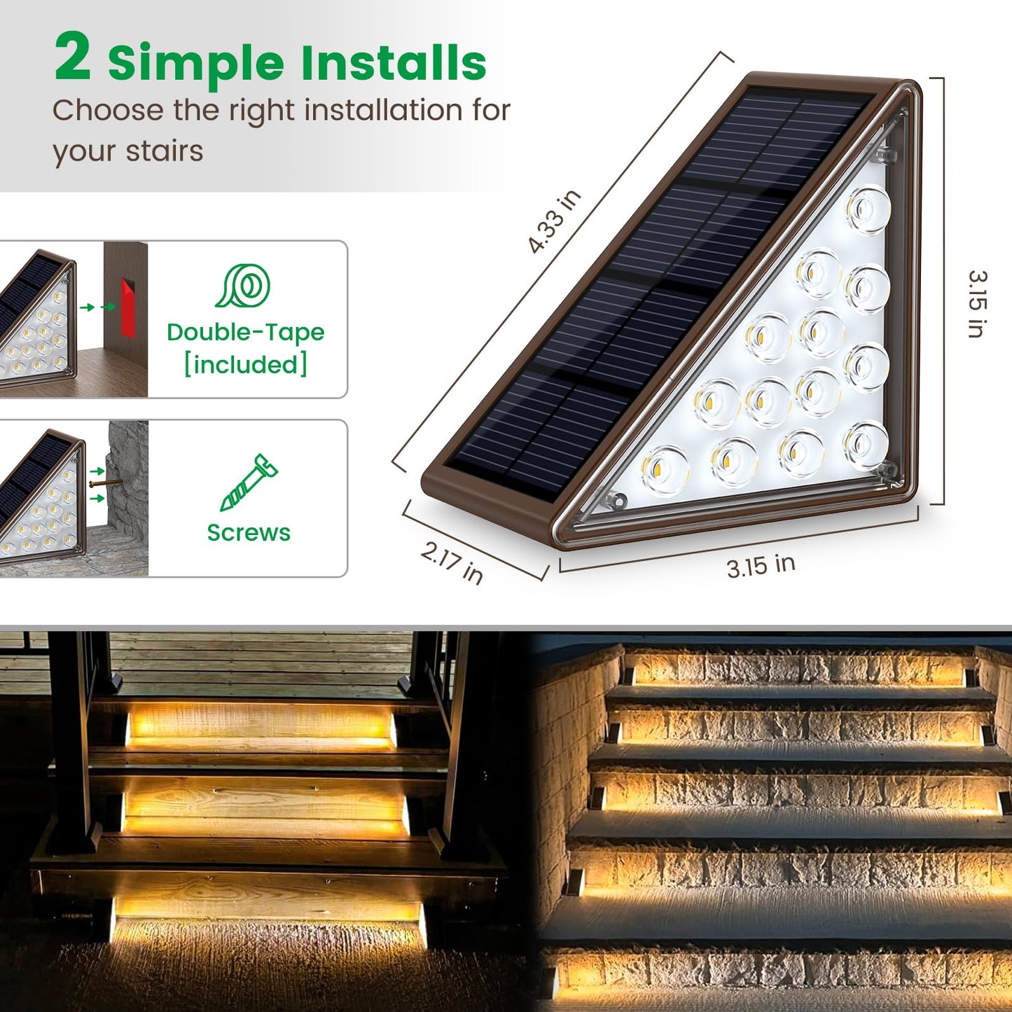 JOFIOS Solar Step Lights for Outside,24pack Solar Stair Lights Outdoor Waterproof IP67,Outdoor Deck Step Light,Solar Outdoor Lights for Staircase,Patio(Warm Brown)