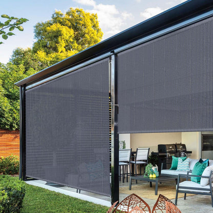 Patio Shades Roll Up Outdoor Roller Shade,Exterior Cordless Roll Up Outdoor Blinds for Patio, Gazebo Pergola Backyard Deck Porch Blinds Privacy Screen Protection UV Sun Blocking 10ft Wide x 8 H