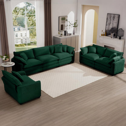 KEIKI 3-Piece Sofa Set with 1 Oversized Corduroy 3-Seater Sofa & 1 Loveseat & 1 Single Sofa, Upholstered 6-Seater Couch Set with 10 Pillow, High-Density Foam Cushions, for Living Room, Green