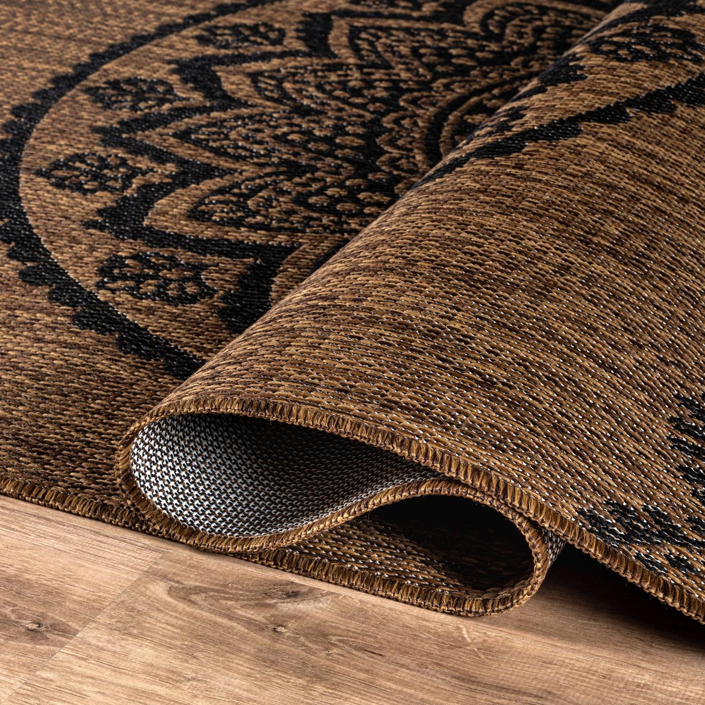 CAMILSON Outdoor Rug 8x10 Modern Area Rugs for Indoor and Outdoor Patios and Porches - Waterproof Washable Non-Shedding Easy-to-Clean Outside Carpet (8 x 10 Medallion - Gold/Black)