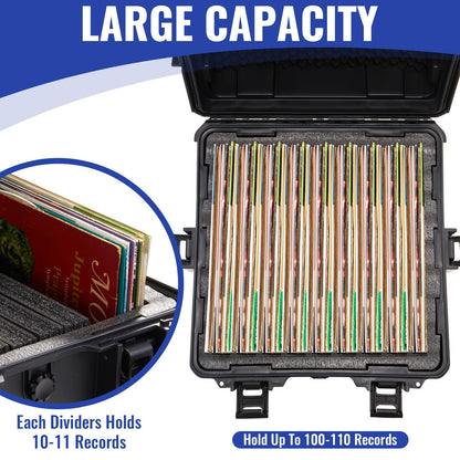 Stackable Vinyl Record Storage Case Box Holds 110 Records | High-Density Protective Foam | Hard Shell Storage Crate with Lid & Handles | Valuable LP Albums Organizer Cases Collection 7/10/12 Inch