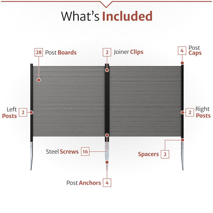 Enclo Privacy Screens EC18002 Lincoln WoodTek Vinyl Outdoor Privacy Screen, Conceals Trash Bins and A/C Units, Full-Coverage No-Dig Kit 3.5ft H x 3.5ft W, Charcoal Color (2-Panels)
