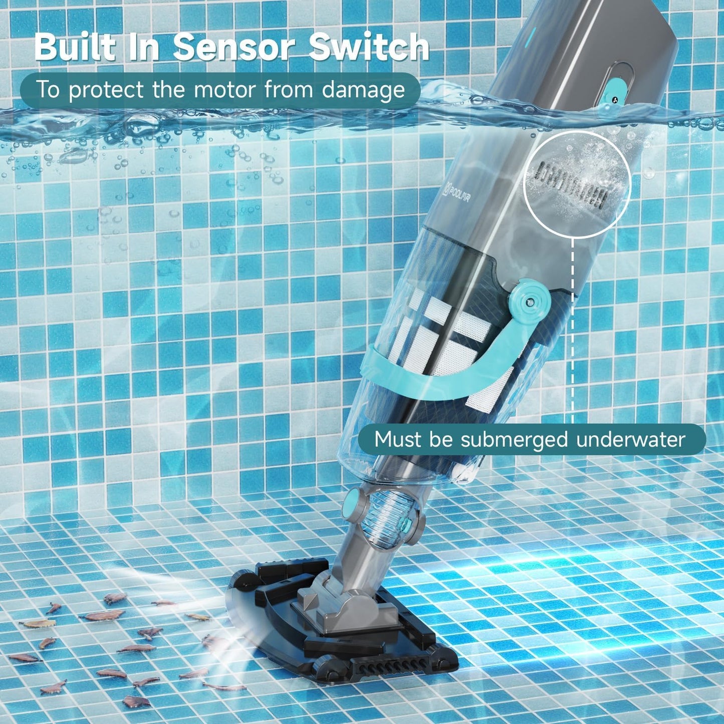 PoolMr Cordless Handheld Pool Vacuum For Above & Inground Pools, with 18.5 Gal/Min Suction, 60 Min Runtime, Dual-Phase Cleaning System,65in Telescopic Pole, for Spas & Hot Tubs, Charcoal (New Version)