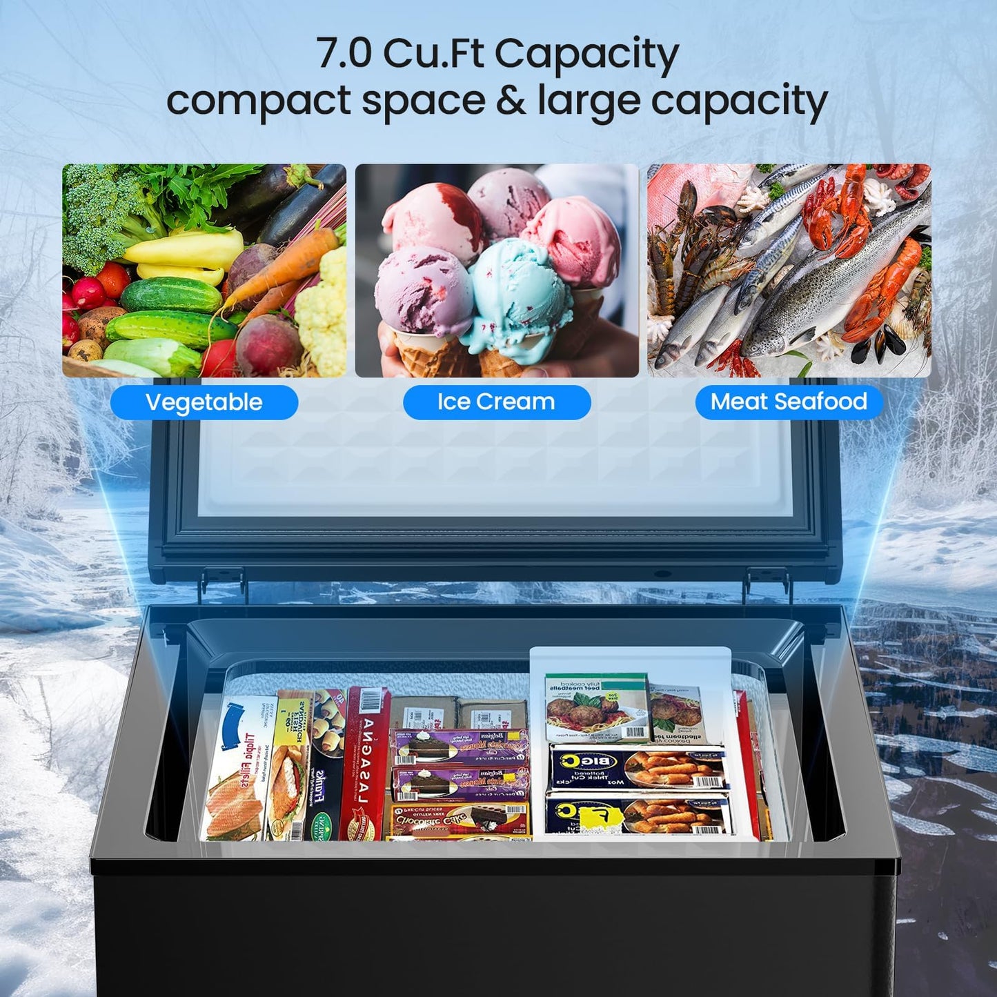 Kismile 3.5 Cubic Feet Chest Freezer with 2 Removable Baskets Free Standing Top Open Door Compact Deep Freezer with Adjustable Temperature for Home/Kitchen/Office/Bar (3.5 Cubic Feet, Black)