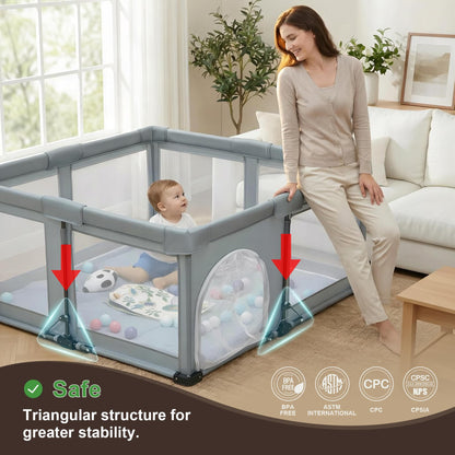 Foldable Playpen with Detachable Thicken Mat,59x71 Inches Portable Playpen,Collapsible Play Pen for Babies and Toddlers,Indoor & Outdoor Baby Fence Play Area,Cold Gray