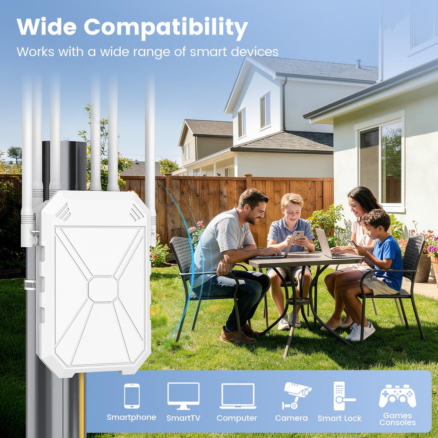 AC1200 Outdoor WiFi Extender, Long Range Outdoor WiFi Extender Signal Booster WiFi Access Point with 6 Antennas, IP67 Weatherproof,W/PoE, for Starlink, Camping,Cameras