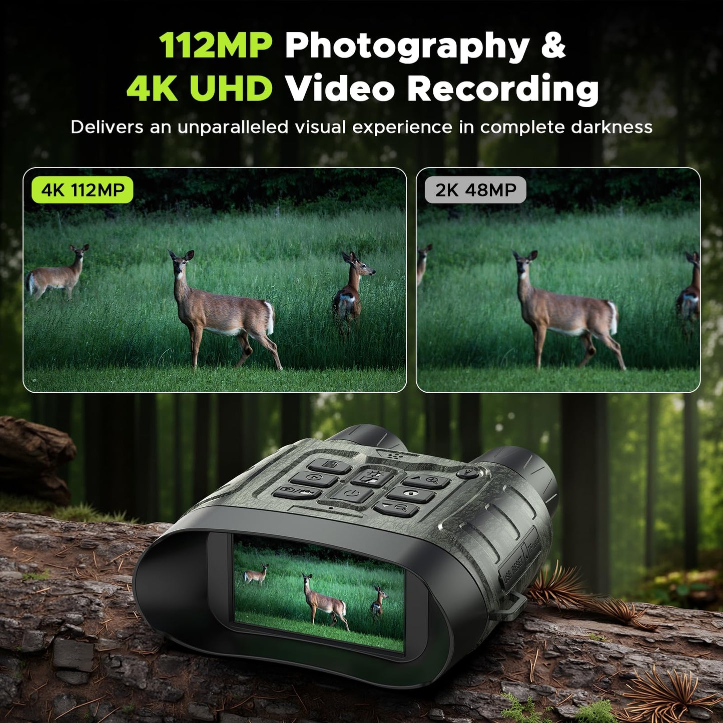 Night Vision Goggles, 112 MP 4K Night Vision Binoculars for Adults, 12X Zoom & 5000mAh Battery, 64GB Card Included, Infrared Binoculars Night Vision, Tech Gadgets Telescope for Bird Watching