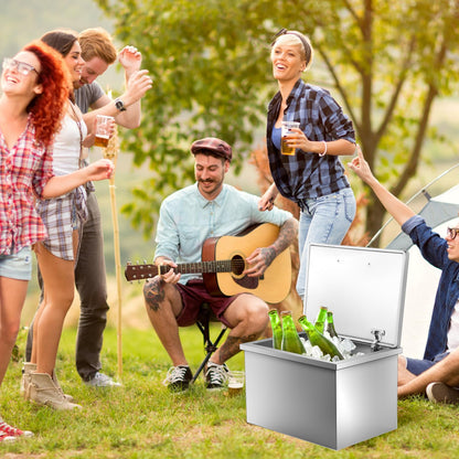 GarveeLife Drop in Ice Chest, 20" L x 14" W x 13" H Stainless Steel Ice Cooler, Commercial Ice Bin with Hinged Cover, Outdoor Kitchen Ice Bar, Drain-Pipe and Drain Plug Included, for Cold Wine Beer