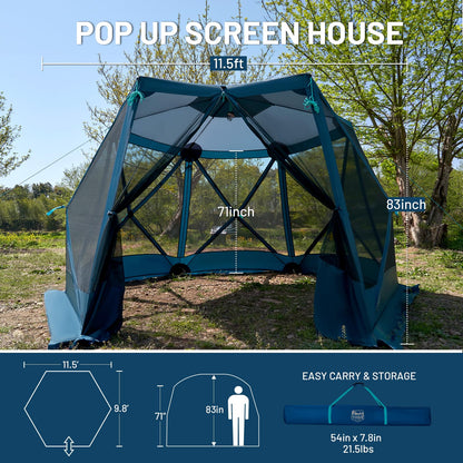 TIMBER RIDGE Easy Pop Up Gazebo Canopy Tent for Camping, 11.5 X 9.8 Ft Portable Instant Screened House, Pop Up Canopy with Netting for Backyard, Patio, Outdoor, Tailgating, Picnics, Blue