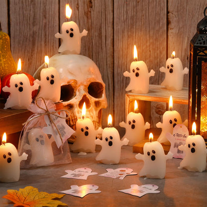 MTLEE 50 Sets Halloween a Little Boo is Almost Du Baby Shower Favors Cute Ghost Candles Unscented with Mini Ghost Thank You Cards Bags for Halloween Boo Gender Reveal Party Supplies (Pink)