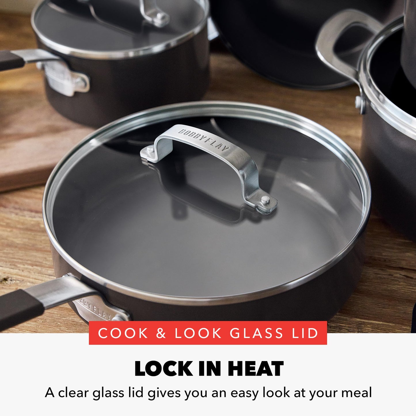 GreenPan x Bobby Flay 13 Piece Nonstick Cookware Pots and Pans Set, PFAS-Free Diamond Ceramic, Induction Suitable, Easy Clean Dishwasher & Oven Safe, Stay-Cool Silicone Handles, Glass Lids, Black