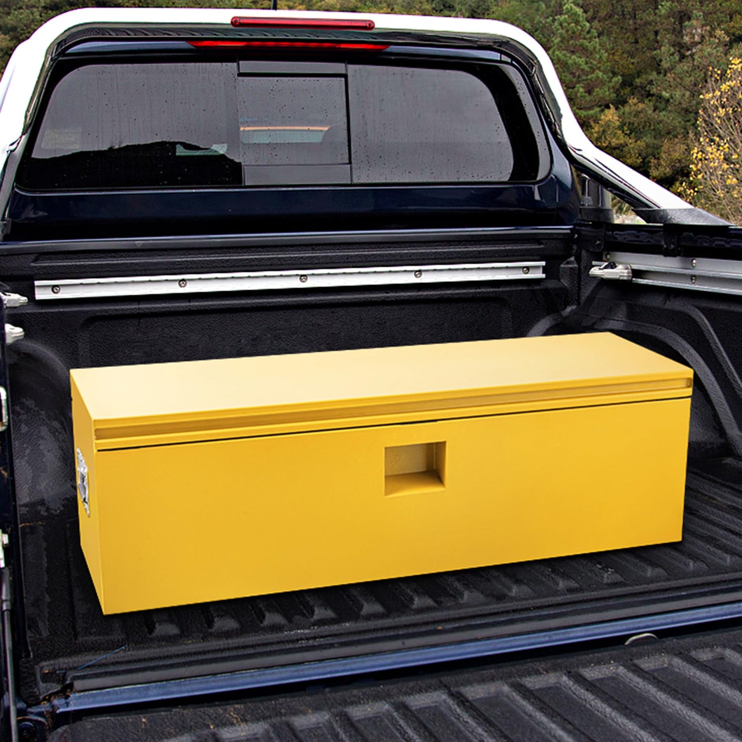 OUTLANE 15"X15"X30" Heavy Duty Steel Truck Bed Tool Box, Lockable Weatherproof Storage Organizer for Pickup, RV, Utility Trailer, Trailer Tongue & Jobsite, Powder-Coated Chest - Yellow