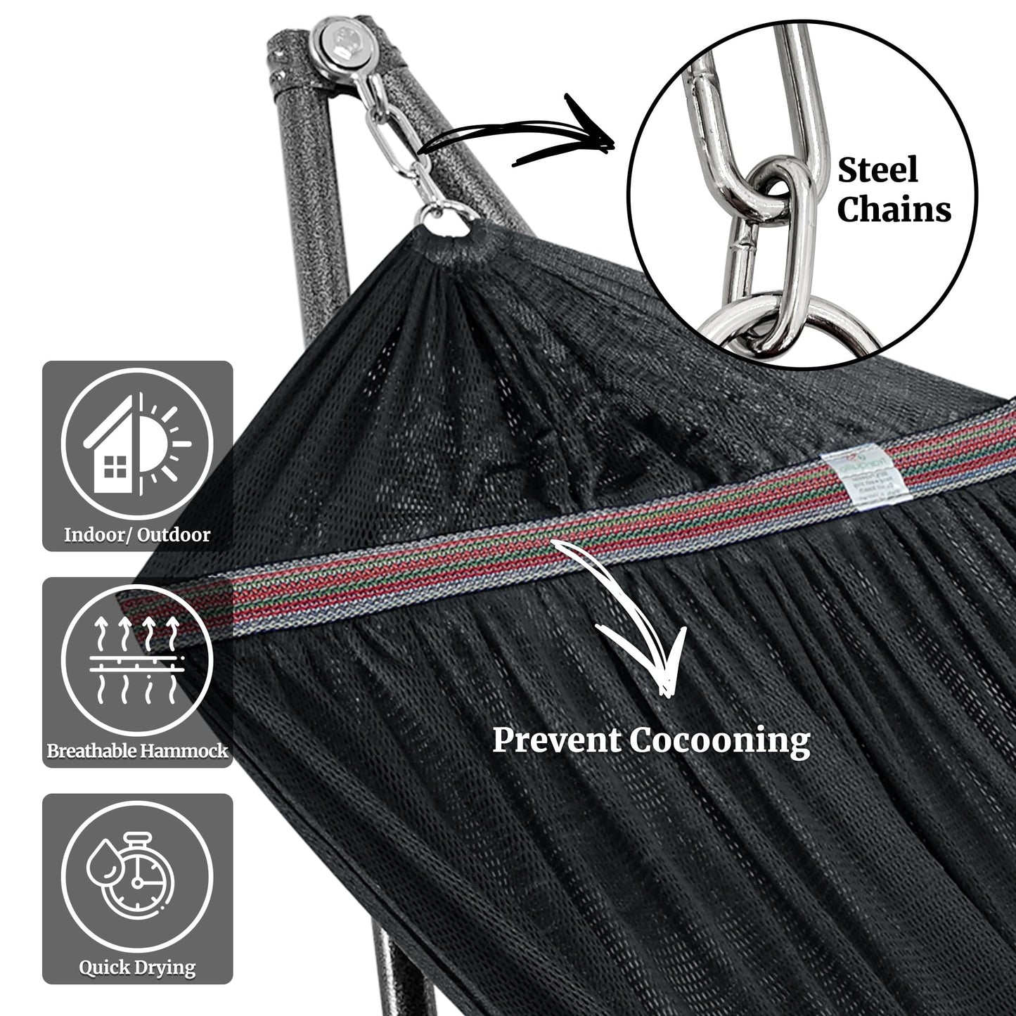 Tranquillo Universal Hammock Stand 600 lbs Capacity, Instant 20s Foldable, 3-Year Warranty Hammock with Stand, 2 Person Camping Revolutionary Portable No Screws, Premium Hammocks, Black