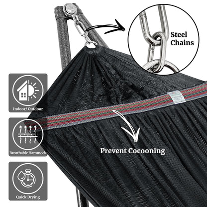 Tranquillo Universal Hammock Stand 600 lbs Capacity, Instant 20s Foldable, 3-Year Warranty Hammock with Stand, 2 Person Camping Revolutionary Portable No Screws, Premium Hammocks, Black