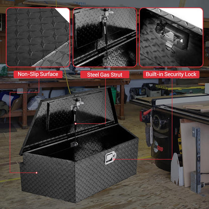 ExploreHorizon 39 Inch Aluminum Trailer Tongue Tool Box, Heavy Duty Utility Storage Box with Lock and Keys, Diamond Plate Waterproof Trailer Box Organizer for Pick Up Truck Beds - Black