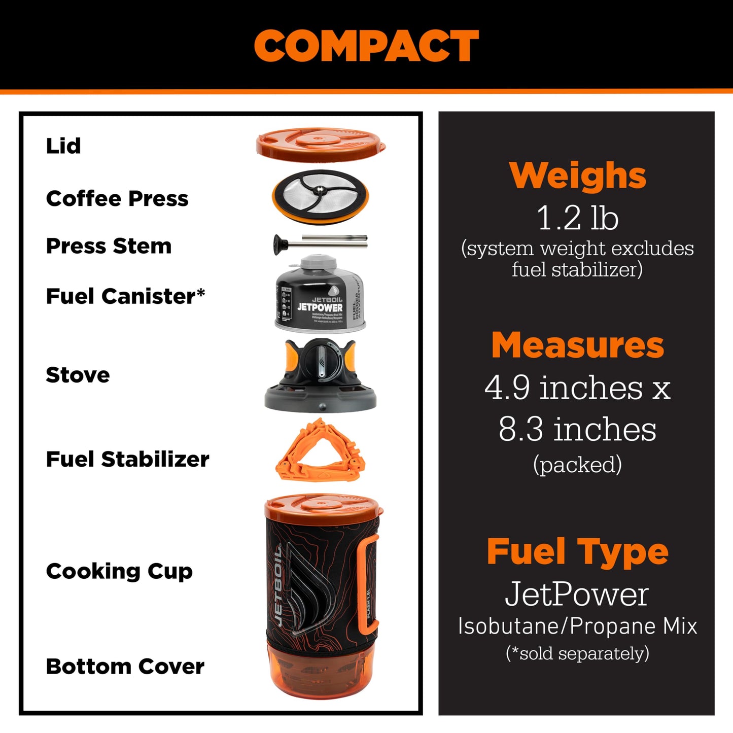 Jetboil Flash Java 1.8L Portable Fast Boil Stove and Coffee Press for Camping and Backpacking, 1-Step Auto Ignition, New for 2026, Propane/Isobutane Burner, Orange Topo