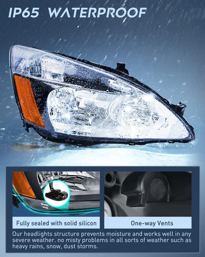 Nilight Headlight Assembly for 2003 2004 2005 2006 2007 Accord Replacement Headlamp Black Housing Amber Reflector
