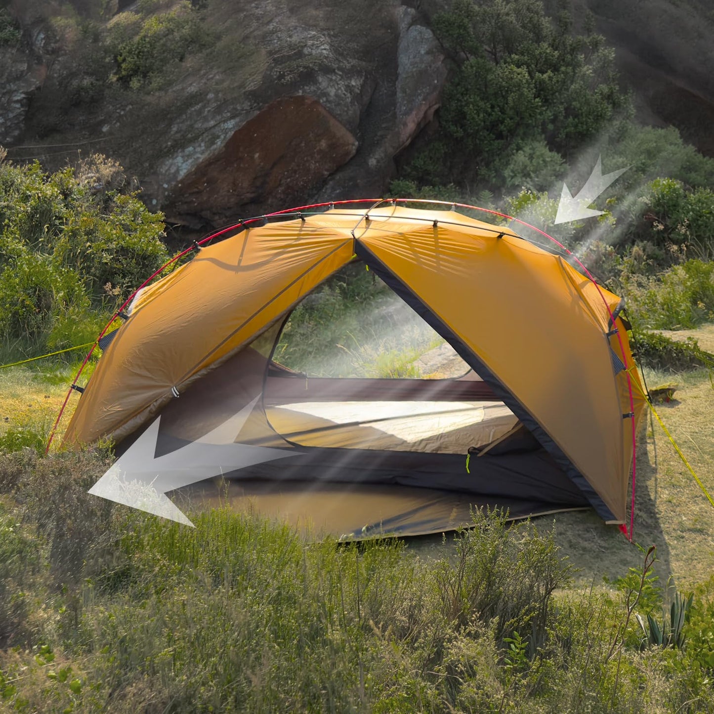 Night Cat Ultralight Backpacking Tent: Waterproof Lightweight Single People Camping Tent for Outdoor Hiking Trekking with Double Layers Aluminum Poles and Footprint 1 Person Khaki