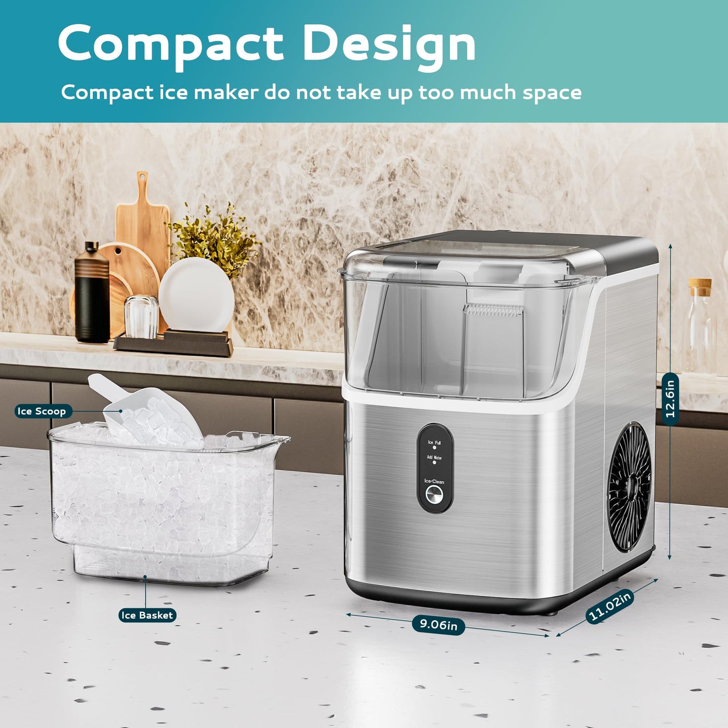 EUHOMY Nugget Ice Makers Countertop, Pebble Ice Maker Machine with 34lbs/24H Soft Ice, Self-Cleaning Sonic Ice Maker with Ice Scoop&Basket, Pellet Ice Maker for Home/Kitchen/Office(Stainless Steels)