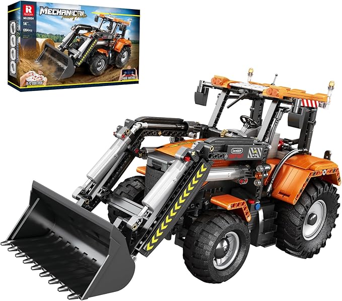 Reobrix Loading Tractor Building Blocks Sets for Adults Remote Control Bulldozer Building Model Kit Excavator Engineering Building Toys for Adult (22024)