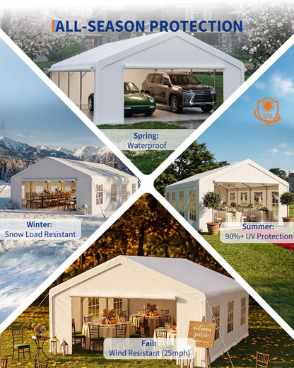 20x33 FT Outdoor Party Wedding Event Canopy Tent, Galvanized Steel Frame Shelter with Mesh Screen & Roll-Up Double Doors, Waterproof PE Cover, Removable Sidewalls and Windows