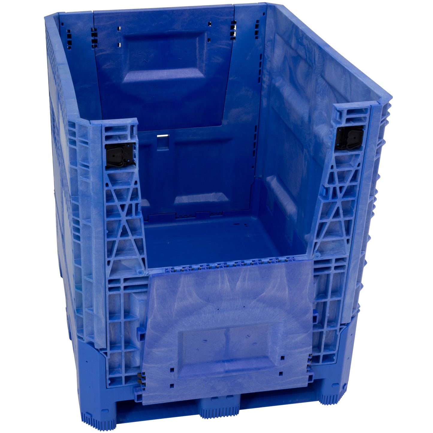 Buckhorn 48" x 40" x 46" Collapsible Bulk Box Container, General Purpose Plastic Stacking Gaylord Box with 4-Way Forklift Access and 2 Drop Doors, 1100 lb Capacity Storage Tote, Blue (BG48404602)