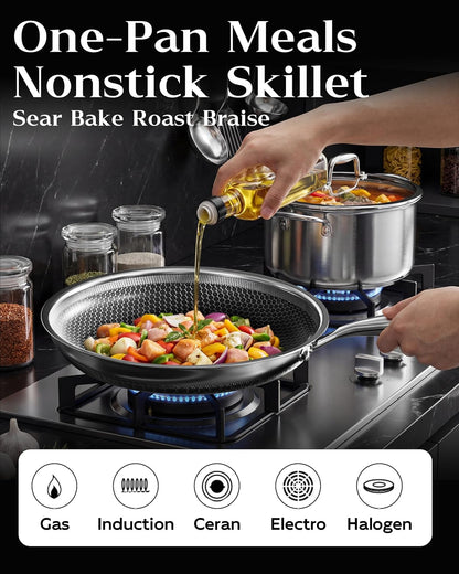 Skiennix Nonstick Frying Pan - 12-Inch Durable Stainless Steel Skillet | Induction Compatible, PFOA-Free, Dishwasher Safe