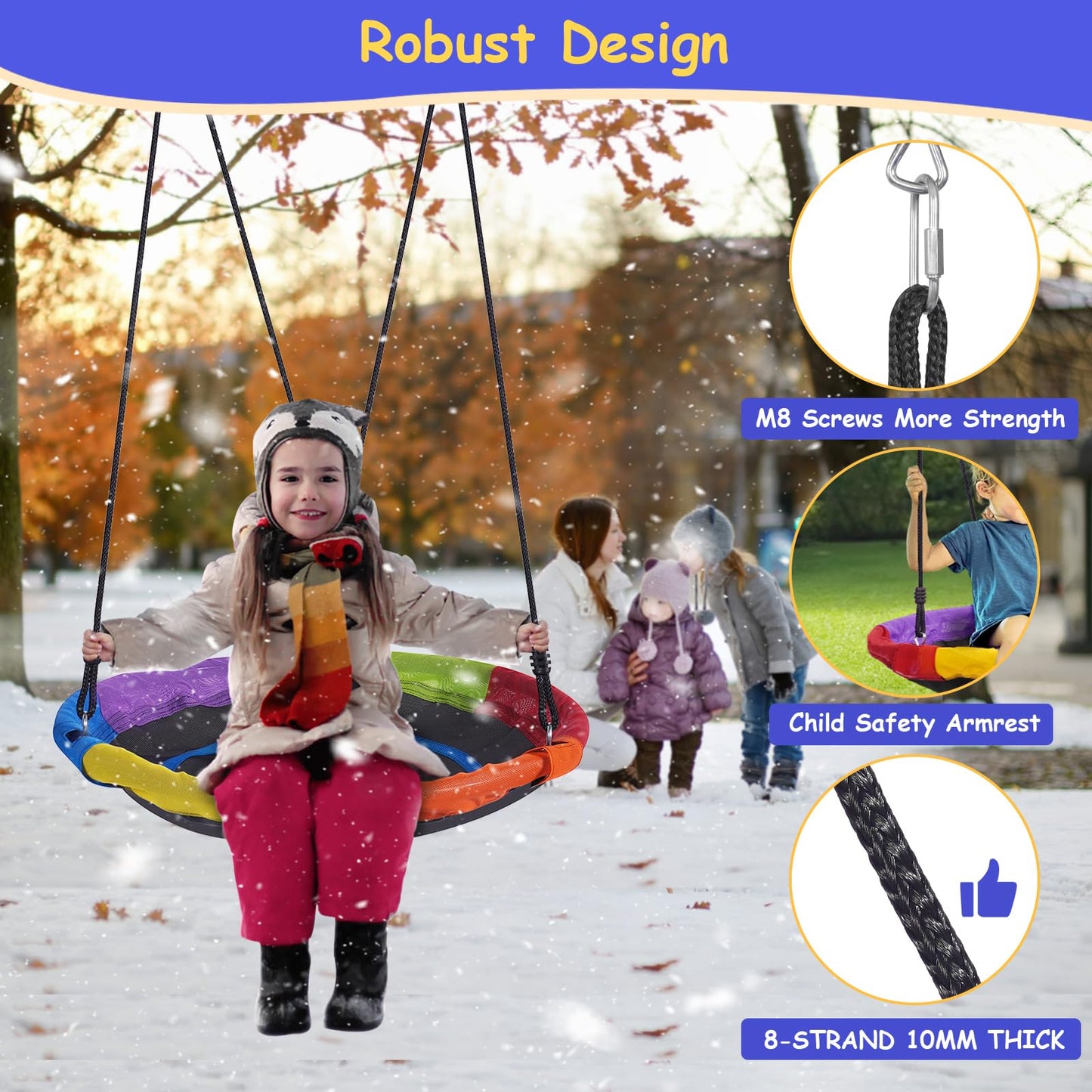Lunafun Swing Set for Backyard with Kids Slide 440lbs Heavy-Duty Metal A-Frame 1 Saucer Swing Seat 1 Swings Seat & 1 Slide