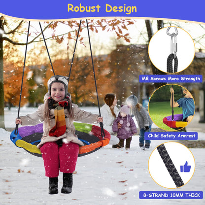 Lunafun Swing Set for Backyard with Kids Slide 440lbs Heavy-Duty Metal A-Frame 1 Saucer Swing Seat 1 Swings Seat & 1 Slide