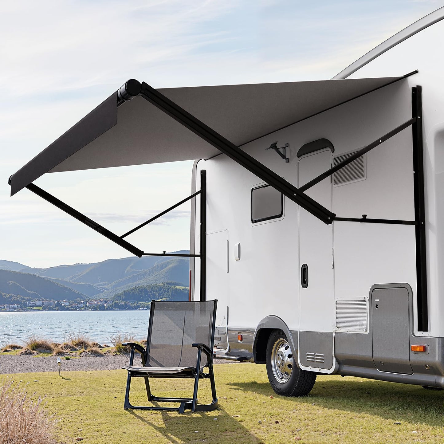 VEVOR Motorized RV Awning Complete Kit, 10' Retractable Awning with Aluminum Alloy Frame, Outdoor Trailer Awning, Fit for Most RVs(Black Fade)