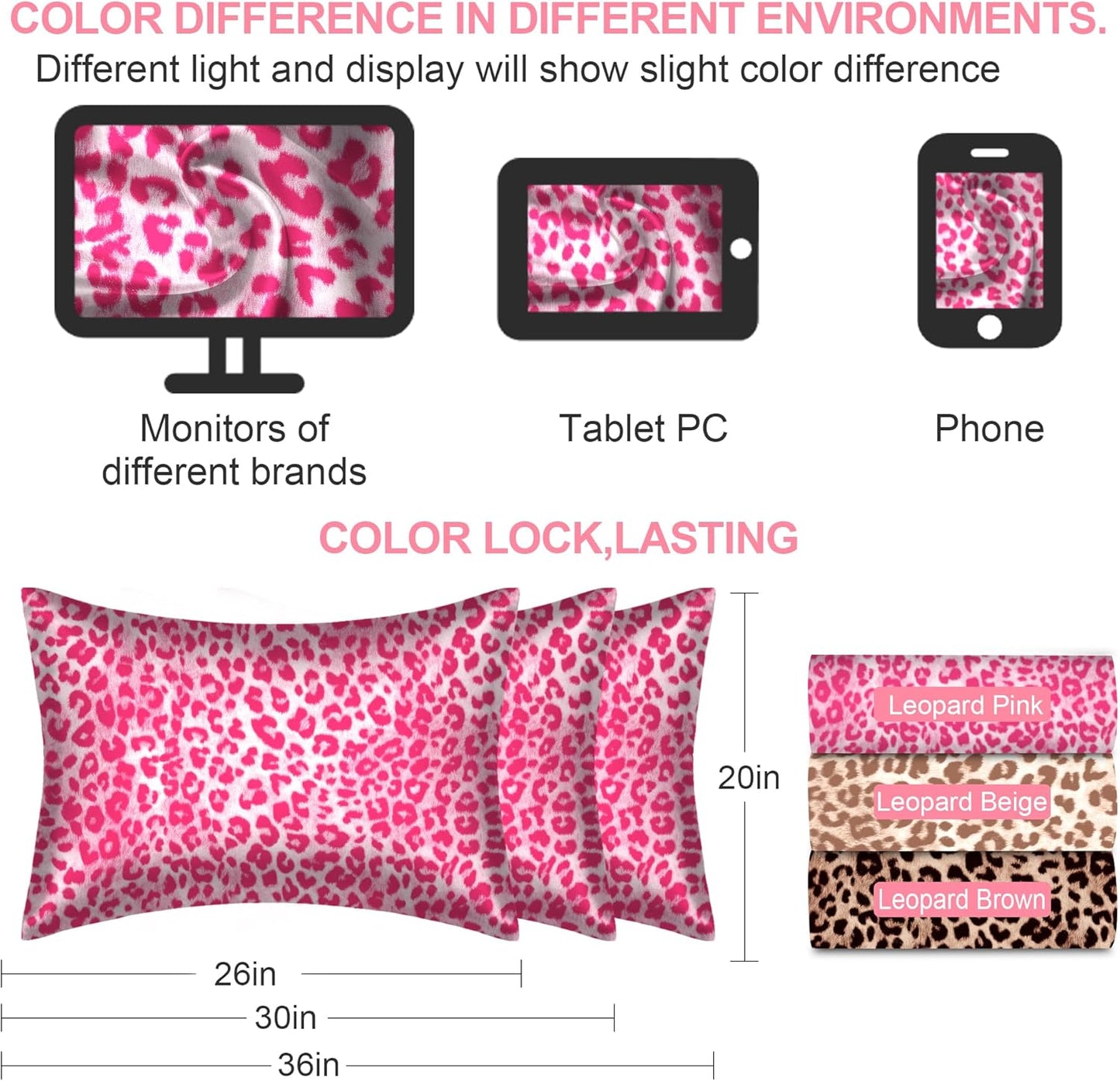 Skiennix Mulberry Silk Pillowcase - King Size, Hidden Zipper, Soft & Breathable | Leopard Pink