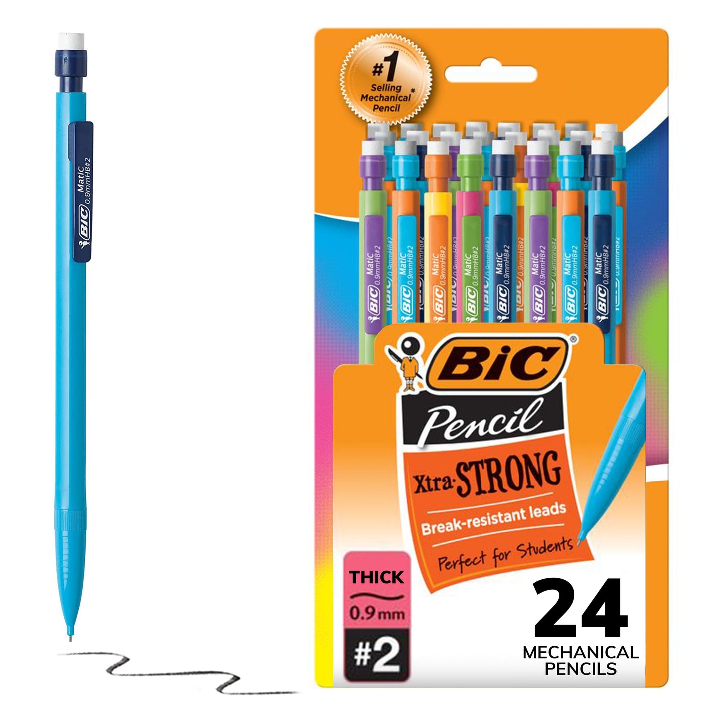 BIC Xtra Strong Mechanical Pencils with Erasers, Thick Point (0.9mm), 24-Count, Mechanical Pencils for School or Office Supplies
