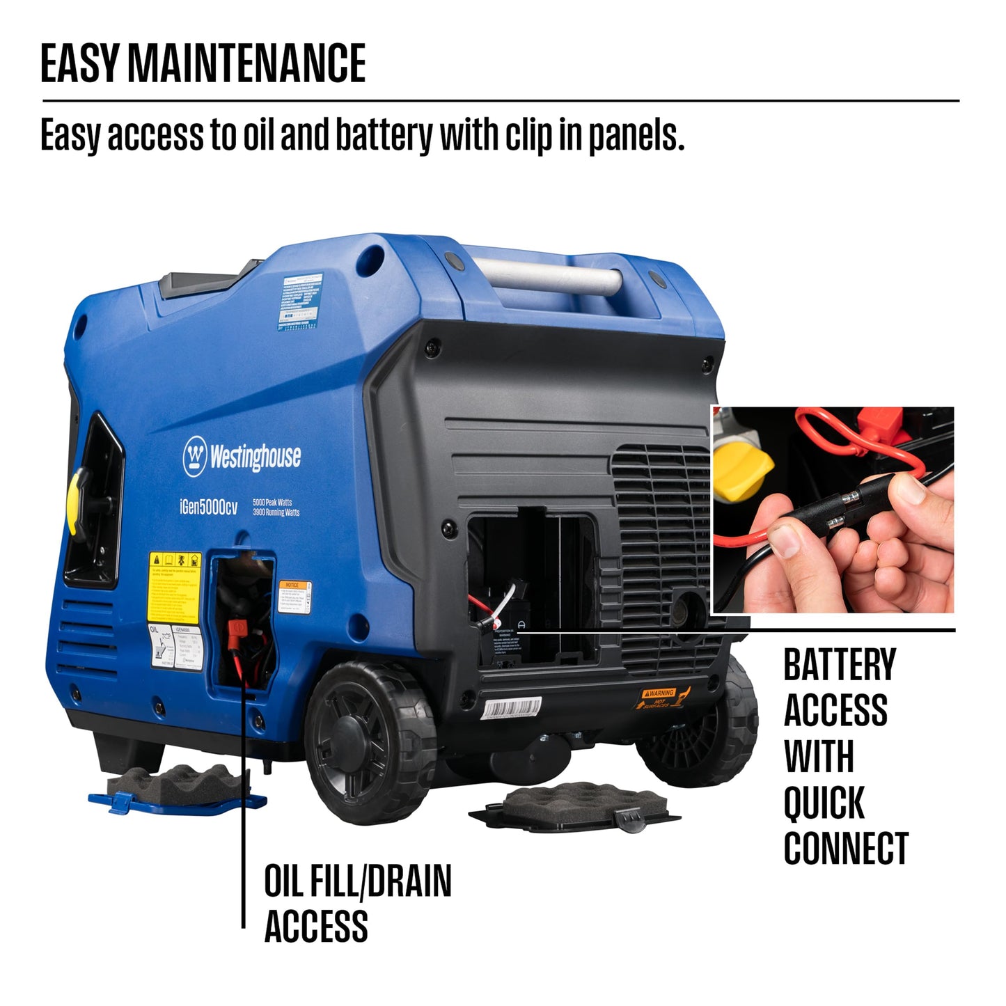 Westinghouse 5000 Peak Watt Super Quiet Portable Inverter Generator, Wheel & Handle Kit, RV Ready 30A Outlet, Gas Powered, CO Sensor, Parallel Capable,Blue