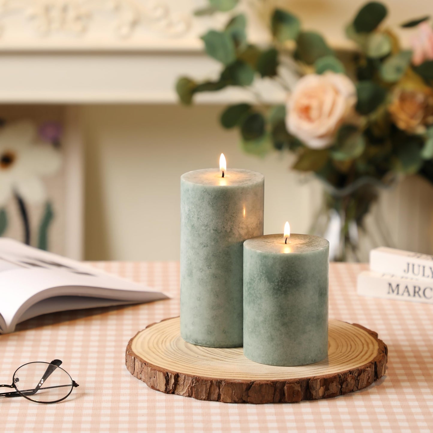 3x6 Inch Sage Green Pillar Candles Set of 3, Unscented Green Pillar Candle, Dripless and Smokeless Large Candles, Summer Candle for Home Decor, Dinner Table, Weddings, Holidays