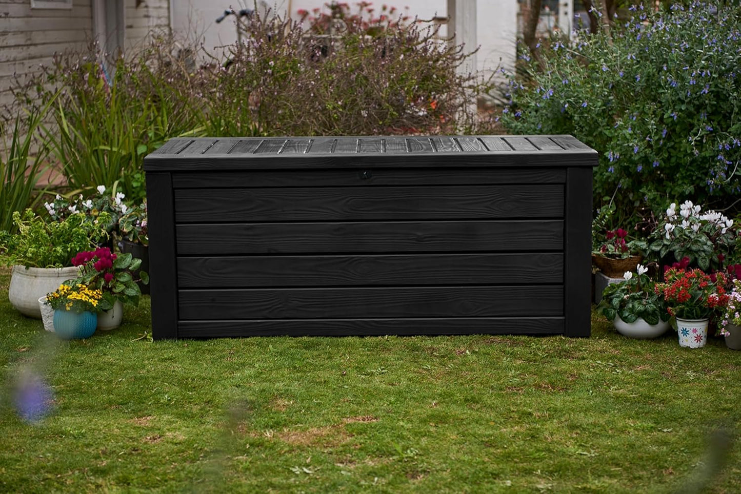 Keter Westwood 150 Gallon Outdoor Storage Box - Durable Resin for Patio Furniture & Garden Tools | Dark Grey