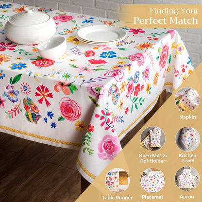 Maison d' Hermine Table Cloth Rectangle Table 100% Cotton 60 x 90 Inches Tablecloth Reusable Decorative for Dining Kitchen Farmhouse Home Gifts for Mothers Day Spring Summer - Happy Florals - Sweety