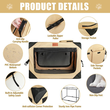 AlfaTok Collapsible & Foldable Dog Crate - Portable & Soft for Large Dogs, 36 x 25 x 25 Inch