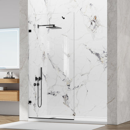 YTTSOYTS Premium Shower Screen 36"×76" Frameless Shower Glass Panel, 3/8'' (10mm) Fixed Glass Shower Panel, Tempered Glass Door Easy Clean Coating, Bathroom Shower Screen with Hook (Matte Black)