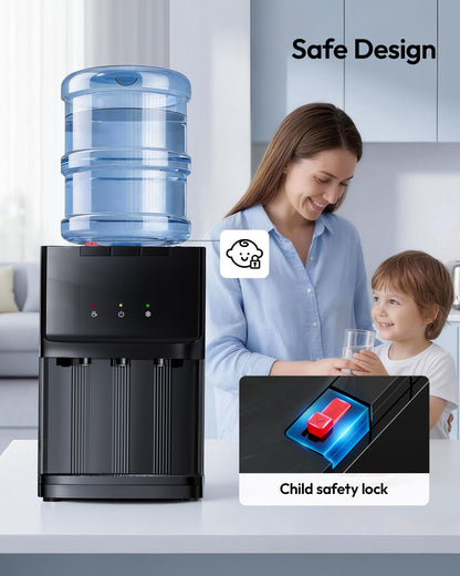 Euhomy Top Load Water Dispenser for 3 or 5 Gallon Bottles, Countertop Water Cooler with 3 Temperatures, Hot & Cold Water with Child Safety Lock, for Home, Office, Kitchen